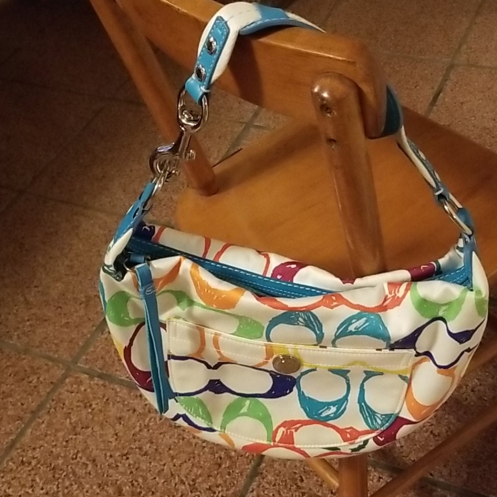 Coach material initial multicolored purse